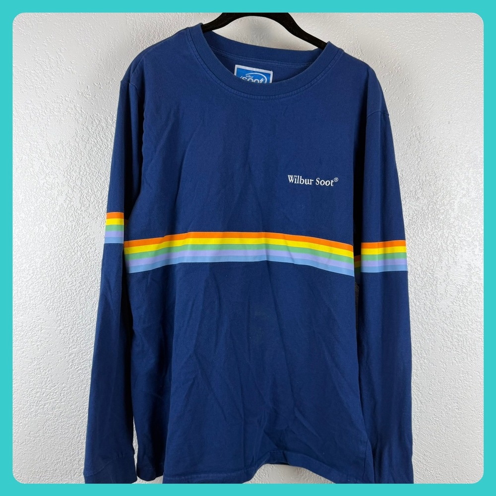 Vintage VTG 90's Wilbur‎ Soot Long Sleeve T Shirt Rainbow Stripe Graphic Print
